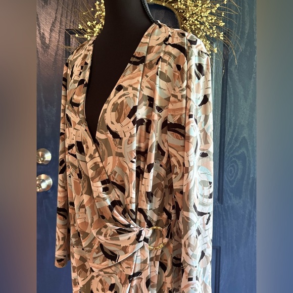 Kasper Dress Womens Large Blue Moc Wrap V-Neck Seaglass Gold Waist size XL - Picture 2 of 15